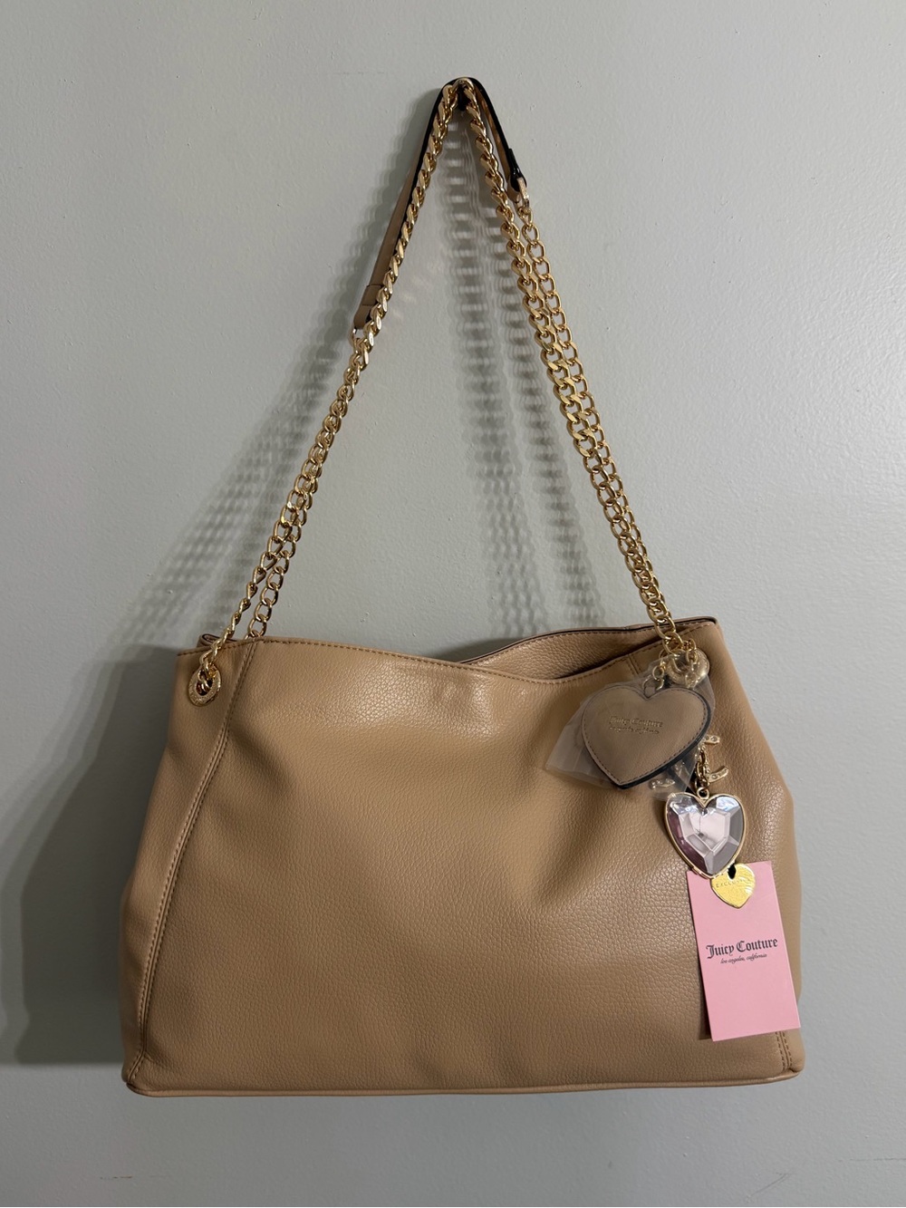 NWT Juicy Couture Beige Tan Pebbled Leather Large Shoulder Bag